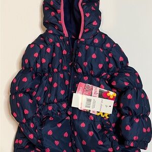 Pink Platinum Navy and Pink Heart Puffer Jacket